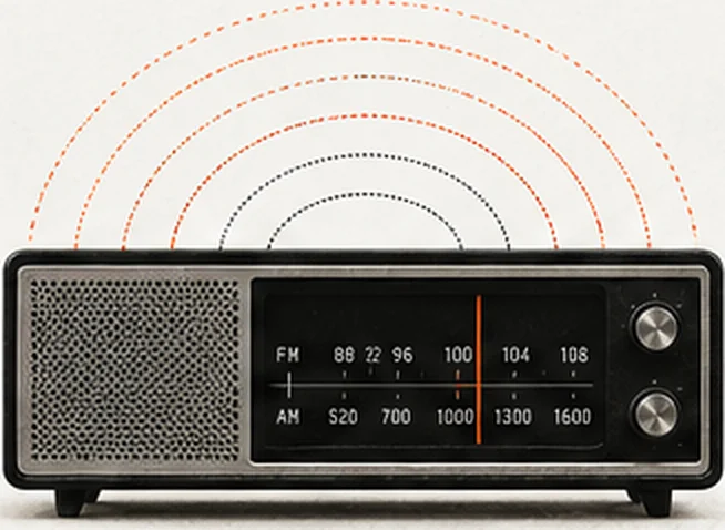A transistor radio sending out rings of signal.
