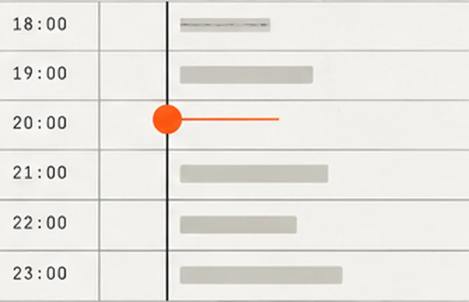 An evening schedule from six to eleven, with one shared hour marked at eight.