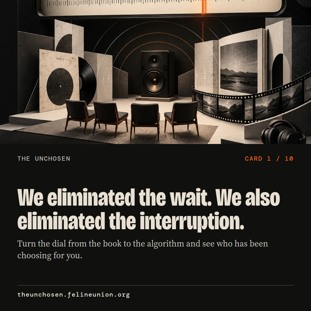 We eliminated the wait. We also eliminated the interruption. Turn the dial from the book to the algorithm and see who has been choosing for you.