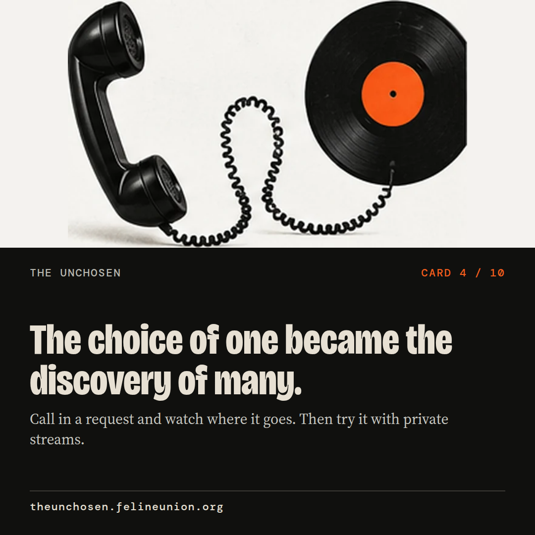 The choice of one became the discovery of many. Call in a request and watch where it goes. Then try it with private streams.